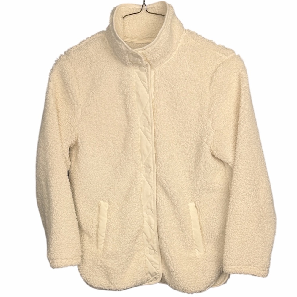 Cream Sherpa fleece jacket pockets M